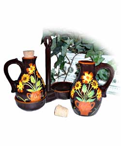 Handpainted English Sunflower Oil and Vinegar Set sc 1 st Overstock : hanukkah dinnerware - pezcame.com